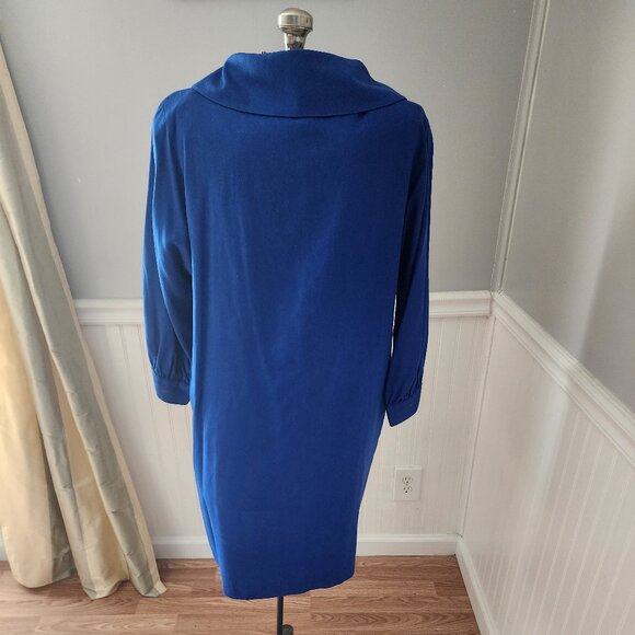 Vintage 80's Guy Laroche Paris Boutique Royal Blue Silk Sheath Dress W/Pockets - Picture 3 of 11